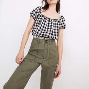Madewell Linen Blend Puff Sleeve Button Front Top